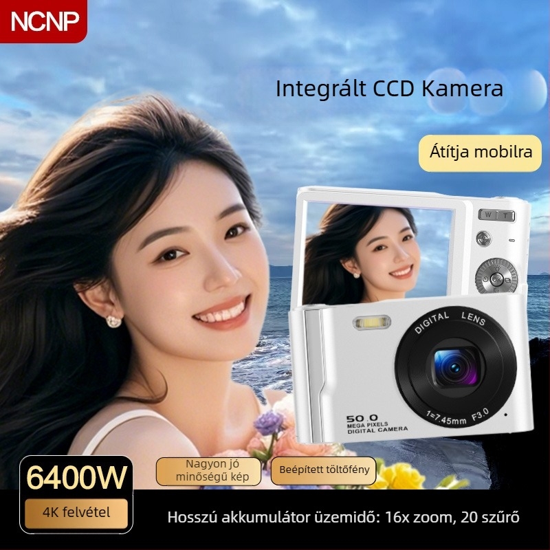 NCNPccd Digitális kamera 64MP szenzorral, 16x optikai zoom, fix objektív, optikai képstabilizálás – HD utazó kamera