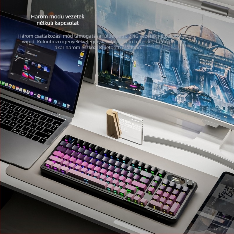 Attack Shark X98Pro mechanikus billentyűzet RGB háttérvilágítással, három üzemmódú kapcsolódás (kábeles/Bluetooth/wireless), több than 98 billentyű, Blueberry kapcsolók, ABS ház