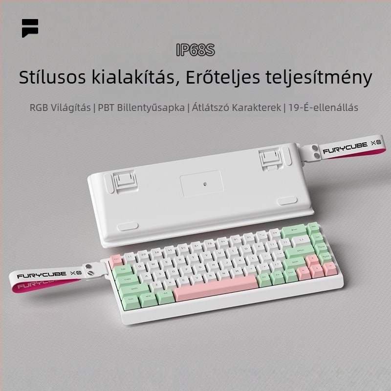 Furycube IP68S 68–gombos vezetékes membrán billentyűzet RGB háttérvilágítással, irodai és játékhoz