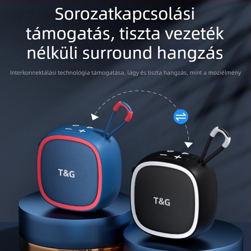 Mini Bluetooth hangszóró kártyahely, Bluetooth 5.0, IPX7 vízálló, beépített 500–800 mAh akkumulátor, frekvencia-válasz 100 Hz–20 kHz, SNR ≥70 dB