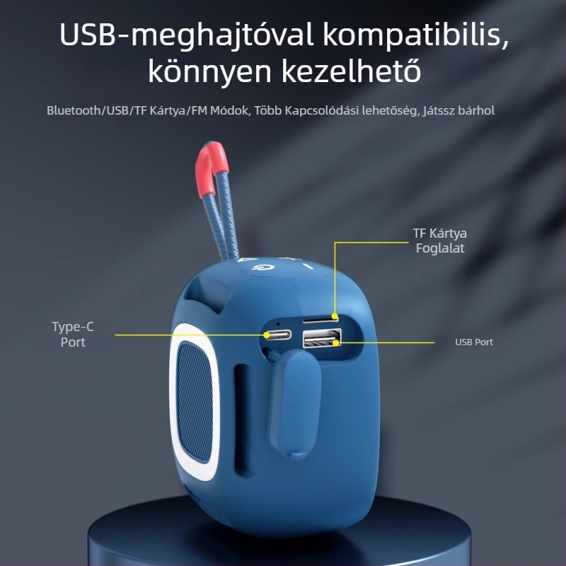 Mini Bluetooth hangszóró kártyahely, Bluetooth 5.0, IPX7 vízálló, beépített 500–800 mAh akkumulátor, frekvencia-válasz 100 Hz–20 kHz, SNR ≥70 dB