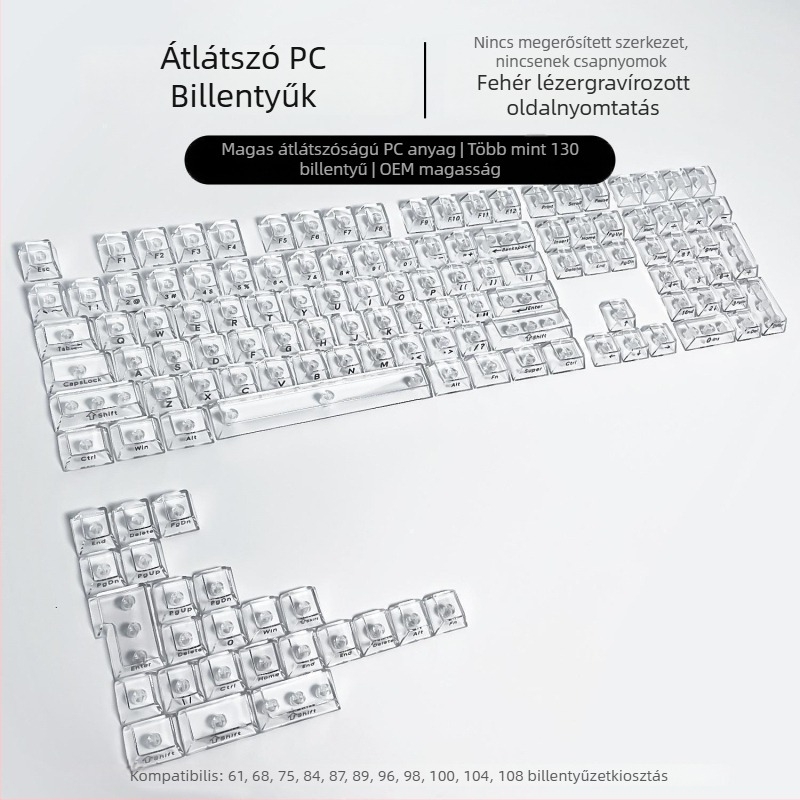 132-es kulcsos billentyűsapka készlet mechanikus billentyűzethez, teljesen átlátszó, DIY testreszabás, PC műanyag, oldalsó gravírozás