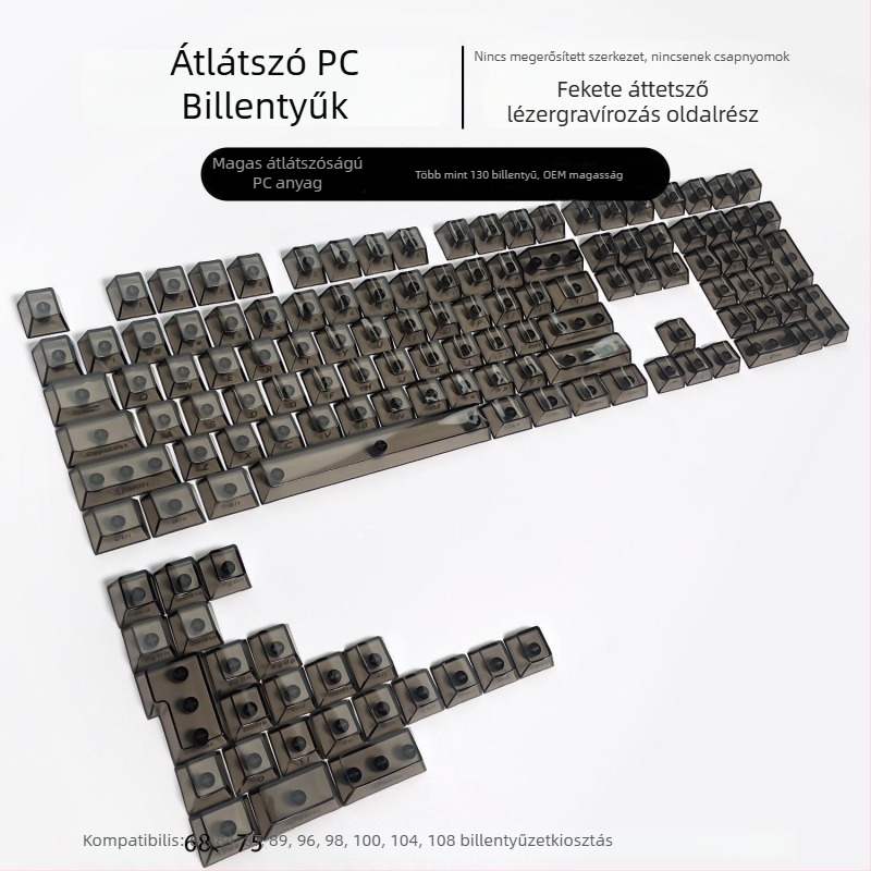 132-es kulcsos billentyűsapka készlet mechanikus billentyűzethez, teljesen átlátszó, DIY testreszabás, PC műanyag, oldalsó gravírozás