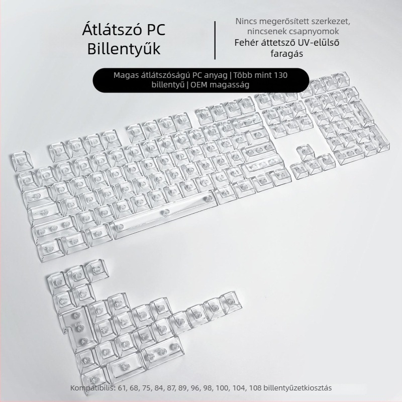 132-es kulcsos billentyűsapka készlet mechanikus billentyűzethez, teljesen átlátszó, DIY testreszabás, PC műanyag, oldalsó gravírozás