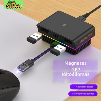 Mágneses egér töltőállomás, kompatibilis Logitech G502-vel, USB interfész, 1,8 m kábelhossz, tömeg 150 g