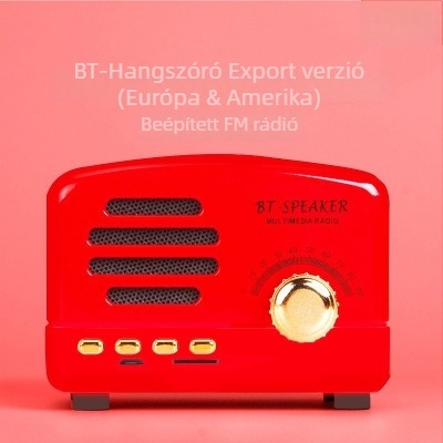 BT01 Kreatív retro Bluetooth hangszóró fa textúrával, beépített 300–500 mAh akkumulátor, 5 W, Bluetooth 2.1, 100 Hz–20 kHz, SNR ≥75 dB.