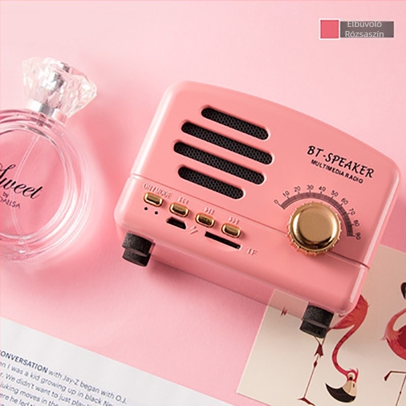 BT01 Kreatív retro Bluetooth hangszóró fa textúrával, beépített 300–500 mAh akkumulátor, 5 W, Bluetooth 2.1, 100 Hz–20 kHz, SNR ≥75 dB.