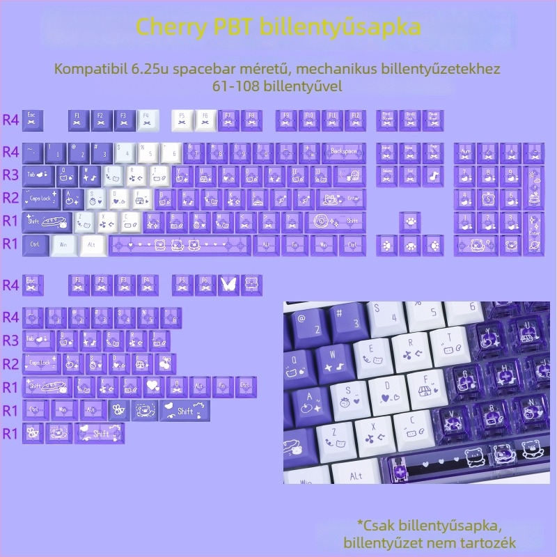 Cherry profilú PBT keycap készlet mechanikus billentyűzethez, dye-sublimáció PC-n, 150 kulcs, testreszabás támogatott