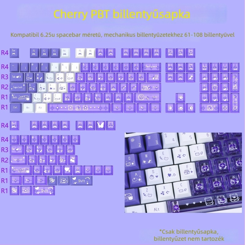 Cherry profilú PBT keycap készlet mechanikus billentyűzethez, dye-sublimáció PC-n, 150 kulcs, testreszabás támogatott