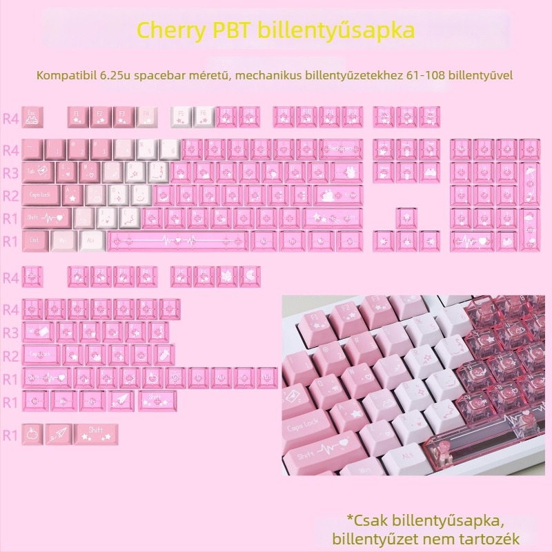 Cherry profilú PBT keycap készlet mechanikus billentyűzethez, dye-sublimáció PC-n, 150 kulcs, testreszabás támogatott