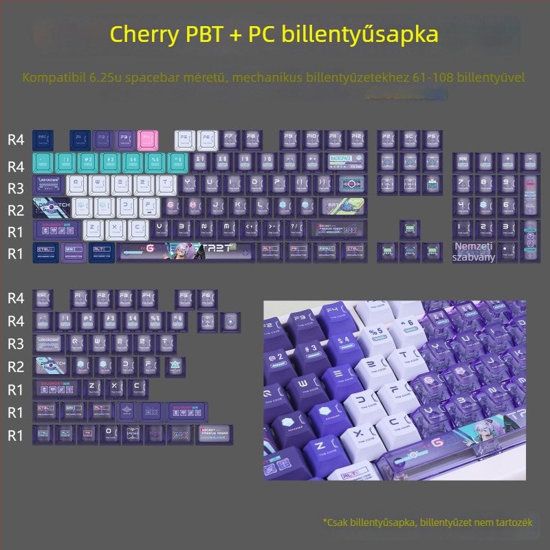Cherry profilú PBT keycap készlet mechanikus billentyűzethez, dye-sublimáció PC-n, 150 kulcs, testreszabás támogatott
