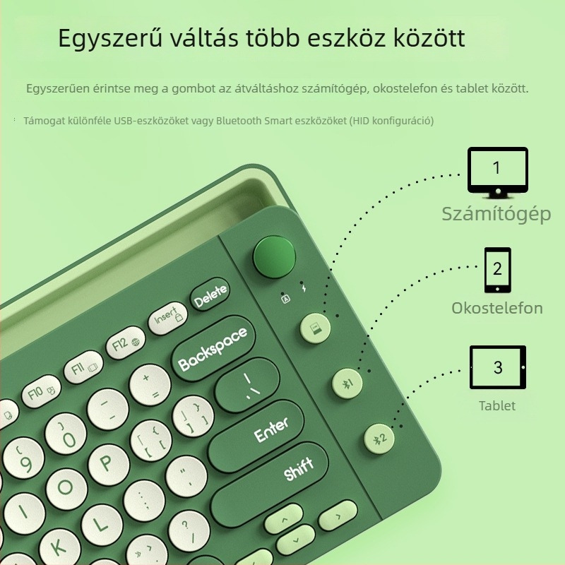 Kétszeres módú vezeték nélküli Bluetooth billentyűzet, 87 billentyű, ABS kivitel, Bluetooth + 2,4G, háttérvilágítás nélküli