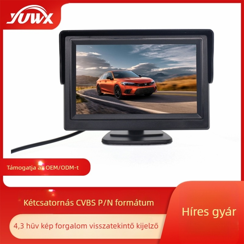 Autóhátsó tolató kijelző YWX-430A TFT LCD-vel, 480x272 felbontás, CVBS bemenet