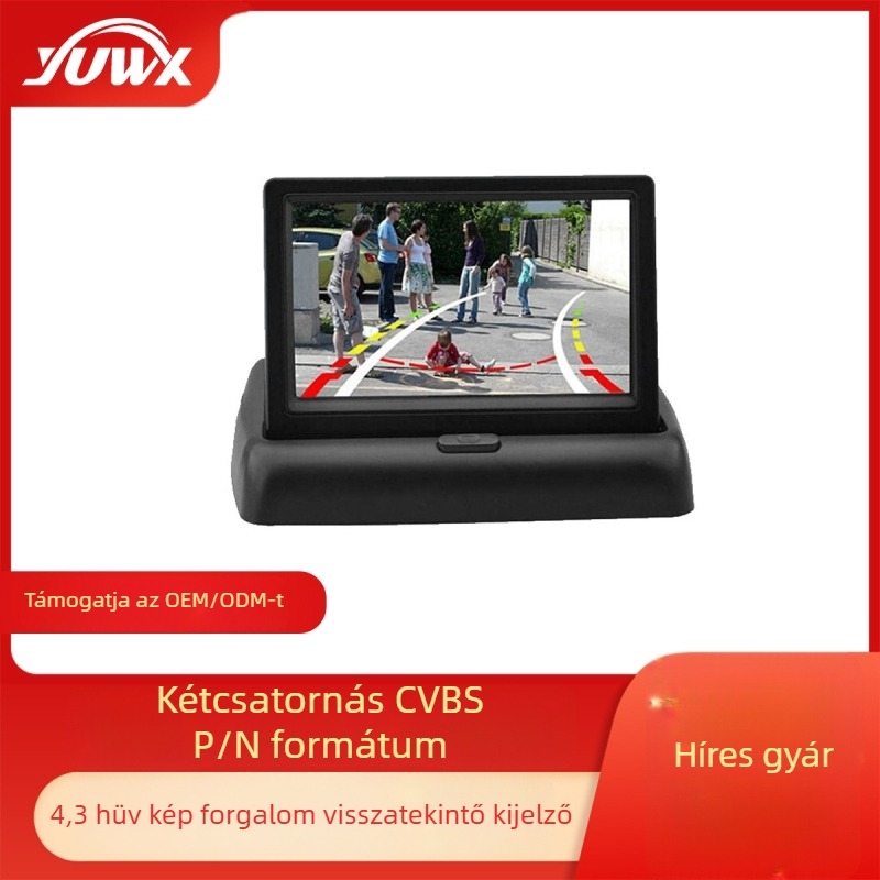 Autóhátsó tolató kijelző YWX-430A TFT LCD-vel, 480x272 felbontás, CVBS bemenet