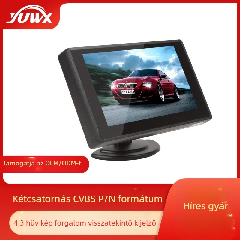Autóhátsó tolató kijelző YWX-430A TFT LCD-vel, 480x272 felbontás, CVBS bemenet