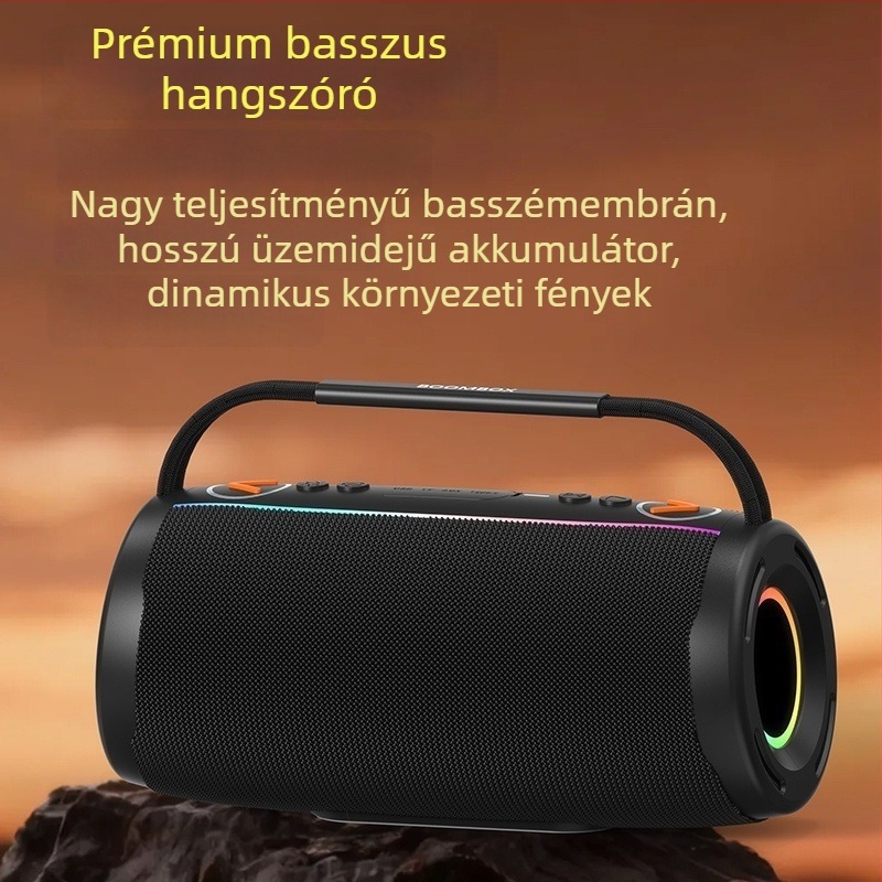 Hordozható Bluetooth hangszóró IPX5 vízálló, 8W kimenet, beépített akkumulátor 2000–4000 mAh, Bluetooth 5.3, frekvencia-tartomány 100 Hz–20 kHz
