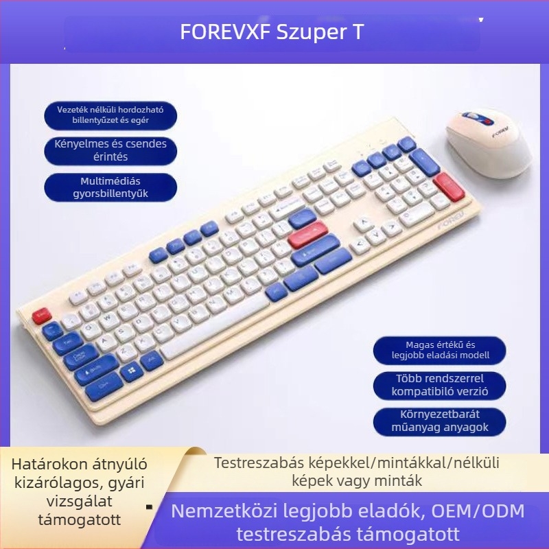 FVW306 Vezeték nélküli csendes billentyűzet és egér készlet – ergonómikus, 104 billentyű, 2.4G, 1000-1200-1400dpi, Plug-and-Play