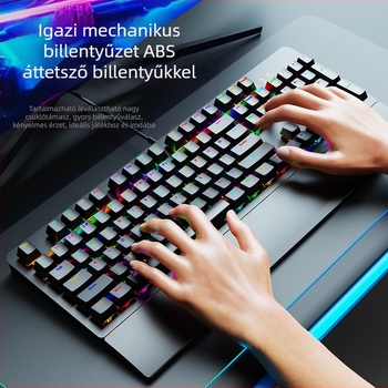 AK104 mechanikus billentyűzet, 104 gomb, kábeles csatlakozás, RGB háttérvilágítás, csuklótámasz, vízálló