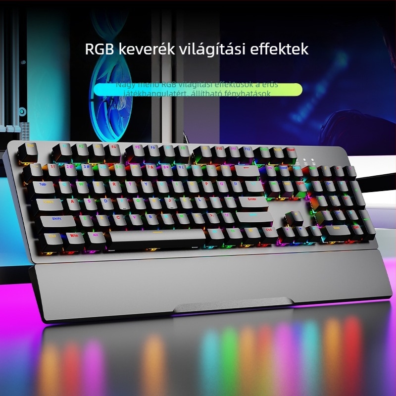 AK104 mechanikus billentyűzet, 104 gomb, kábeles csatlakozás, RGB háttérvilágítás, csuklótámasz, vízálló