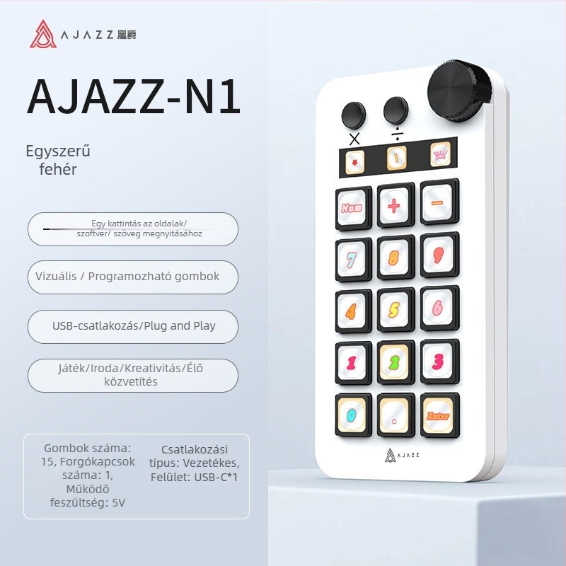 Ajazz N1 vezetékes billentyűzet 15 billentyűvel és RGB háttérvilágítással (szilikon és ABS anyagok; testreszabás támogatott)