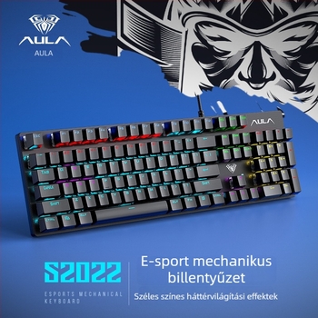 S2022 Vezetékes gaming mechanikus billentyűzet zöld kapcsolókkal, USB, több mint 98 billentyű, 1,6 m kábel, RGB háttérvilágítás