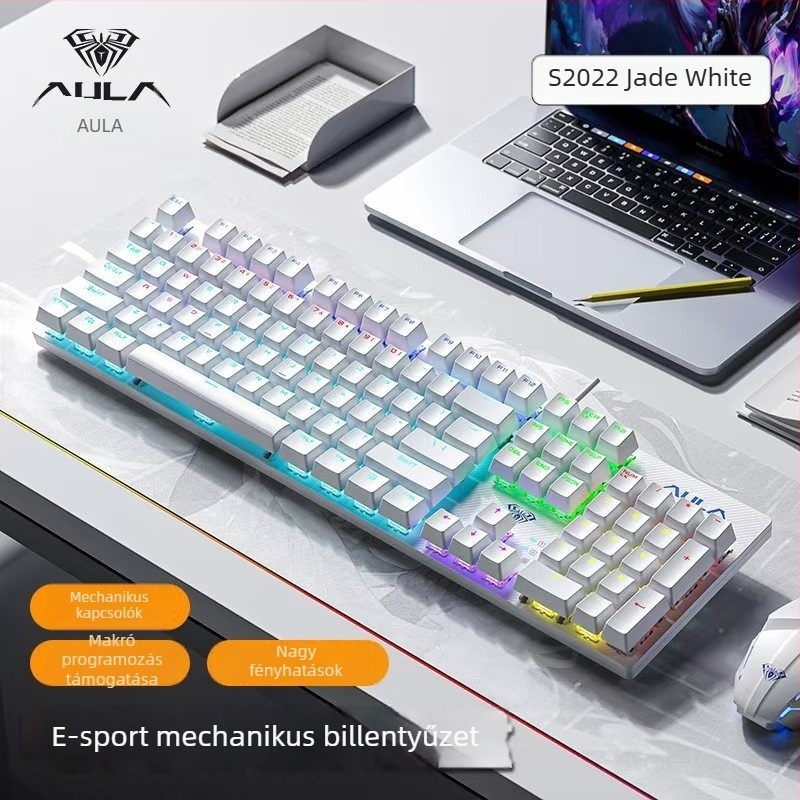 S2022 Vezetékes gaming mechanikus billentyűzet zöld kapcsolókkal, USB, több mint 98 billentyű, 1,6 m kábel, RGB háttérvilágítás