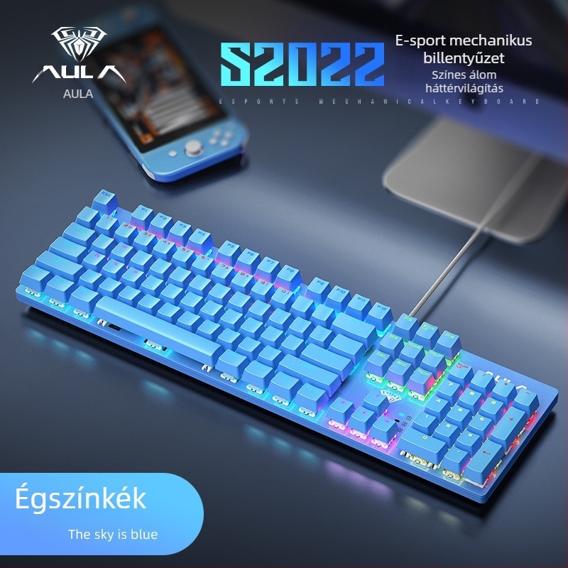 S2022 Vezetékes gaming mechanikus billentyűzet zöld kapcsolókkal, USB, több mint 98 billentyű, 1,6 m kábel, RGB háttérvilágítás