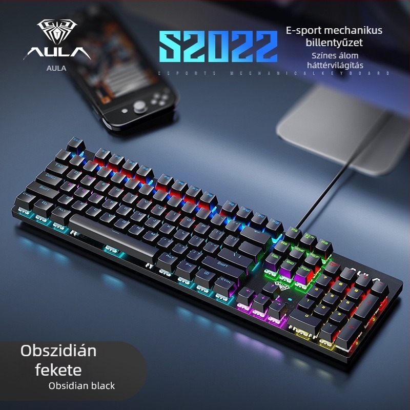 S2022 Vezetékes gaming mechanikus billentyűzet zöld kapcsolókkal, USB, több mint 98 billentyű, 1,6 m kábel, RGB háttérvilágítás