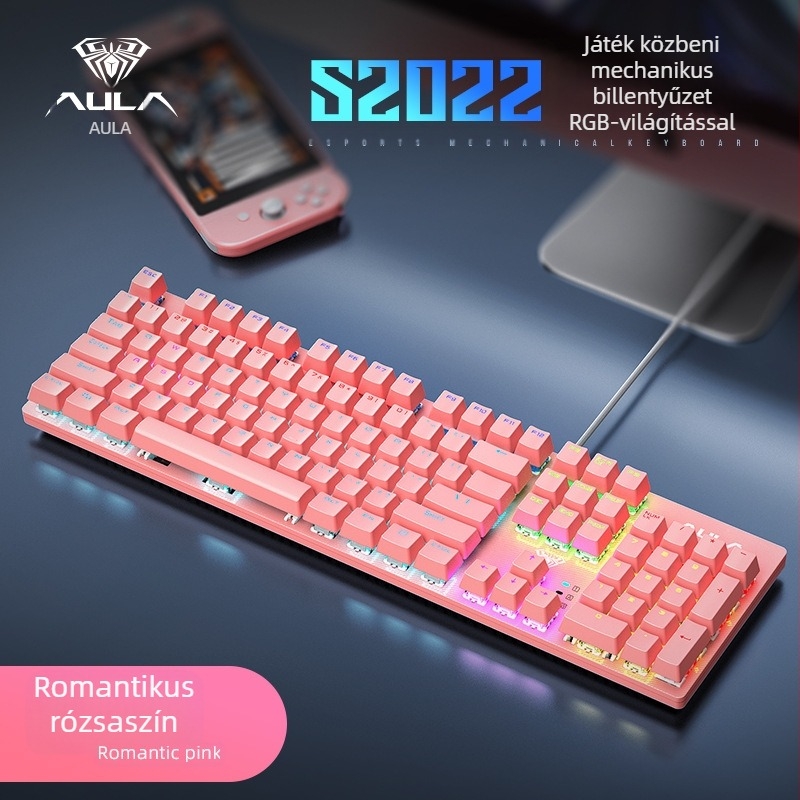S2022 Vezetékes gaming mechanikus billentyűzet zöld kapcsolókkal, USB, több mint 98 billentyű, 1,6 m kábel, RGB háttérvilágítás
