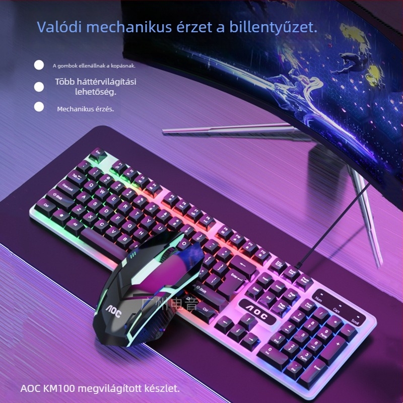 KM100 vezetékes USB billentyűzet–egér szett, függő billentyűkkel, 1600 DPI, 1,5 m kábel