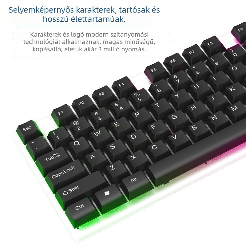 KM100 vezetékes USB billentyűzet–egér szett, függő billentyűkkel, 1600 DPI, 1,5 m kábel