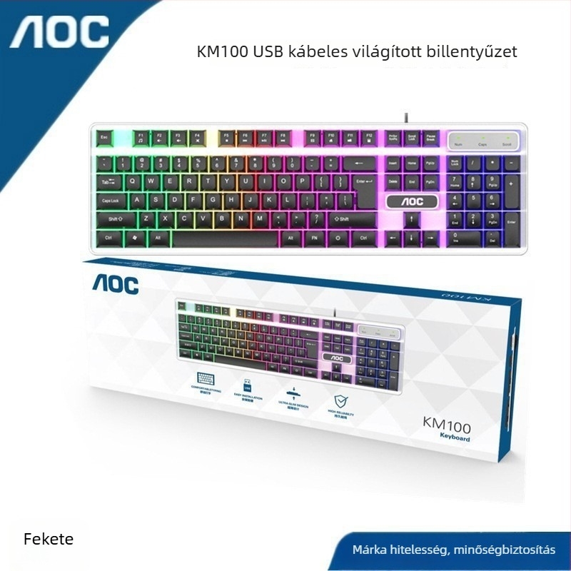 KM100 vezetékes USB billentyűzet–egér szett, függő billentyűkkel, 1600 DPI, 1,5 m kábel