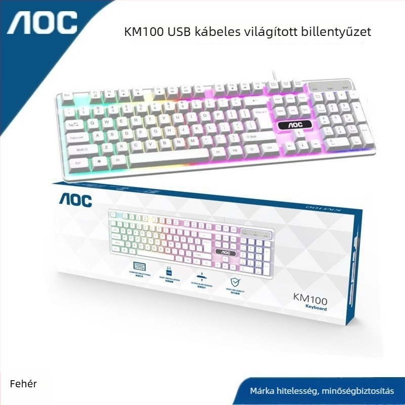 KM100 vezetékes USB billentyűzet–egér szett, függő billentyűkkel, 1600 DPI, 1,5 m kábel