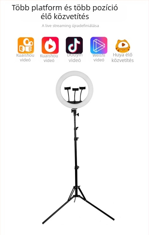 LED gyűrűs lámpa élő közvetítéshez, HQ-18N, 55W, 110-220V, összecsukható