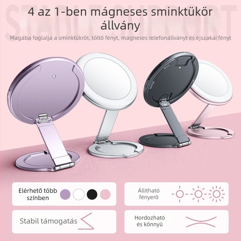 Összecsukható mágneses selfie világító tartó, 5V, kevesebb mint 10W, állítható színhőmérséklet 2500–9900K, selfiehez, rövid videókhoz és élő közvetítéshez