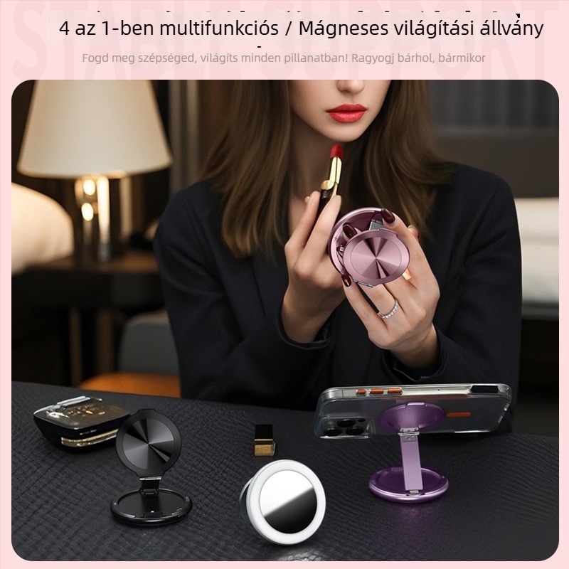 Összecsukható mágneses selfie világító tartó, 5V, kevesebb mint 10W, állítható színhőmérséklet 2500–9900K, selfiehez, rövid videókhoz és élő közvetítéshez