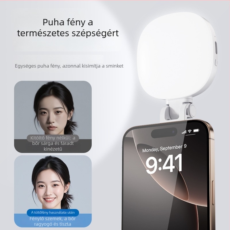 MagSafe mágneses kiegészítő fény mobiltelefonhoz – Hordozható selfie világítás élő adásokhoz, kültéri fotózáshoz, kézi használat, 2W, 5V/1A, 2500–9900K