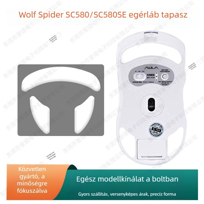 Egér talpbetétek Wolf Spider sc680/sc580 — kopásálló, sima felület, pontos slot-beállítás — ragasztónyom nélkül — egyedi minta