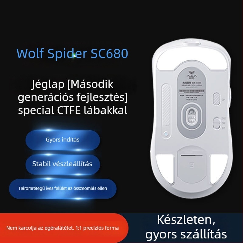 Egér talpbetétek Wolf Spider sc680/sc580 — kopásálló, sima felület, pontos slot-beállítás — ragasztónyom nélkül — egyedi minta