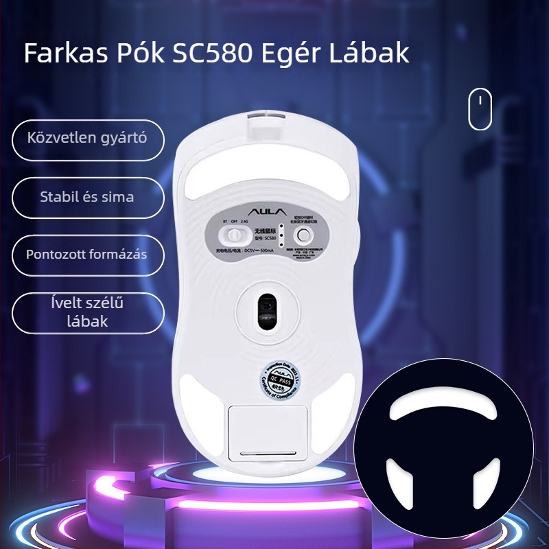 Egér talpbetétek Wolf Spider sc680/sc580 — kopásálló, sima felület, pontos slot-beállítás — ragasztónyom nélkül — egyedi minta