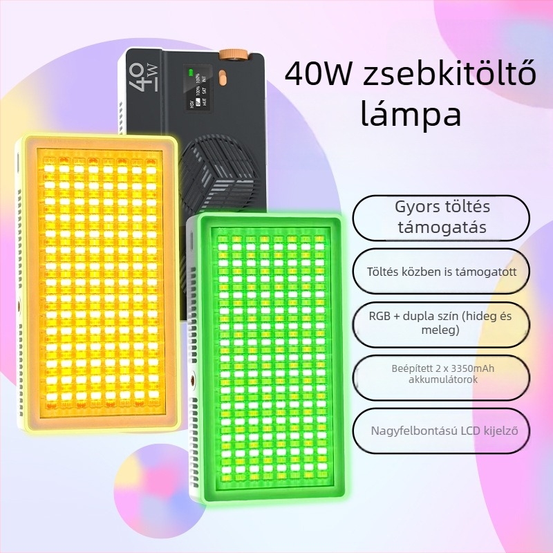 PB40R 40W RGB Fénykiegészítő Mobiltelefonos Fotózáshoz — 3 színhőmérséklet, asztali tartó