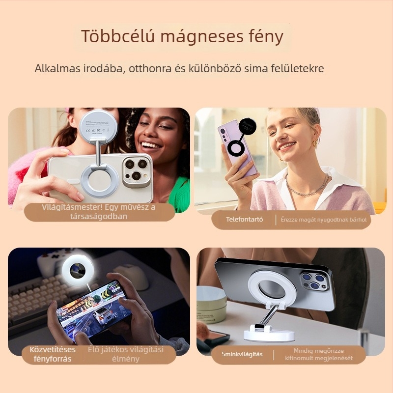 Összecsukható töltőfény mobiltelefonhoz — kézi használat, 3 színhőmérséklet, <10W, 5V/1A, modell K3