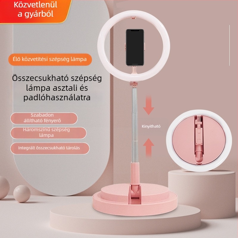 12 hüvelykes RGB LED szépségvilágítás, állítható színhőmérséklet, asztali és állványos kivitel, összecsukható töltőfény élő közvetítéshez