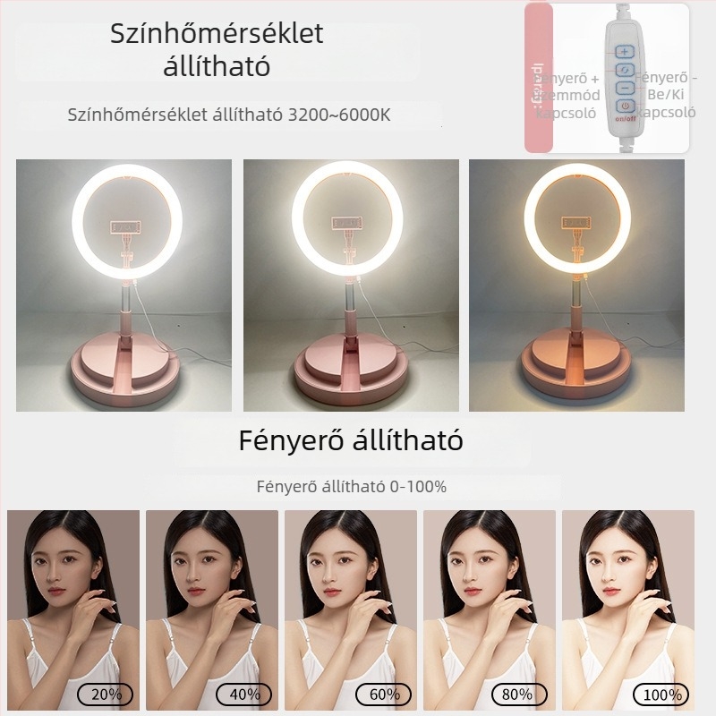12 hüvelykes RGB LED szépségvilágítás, állítható színhőmérséklet, asztali és állványos kivitel, összecsukható töltőfény élő közvetítéshez