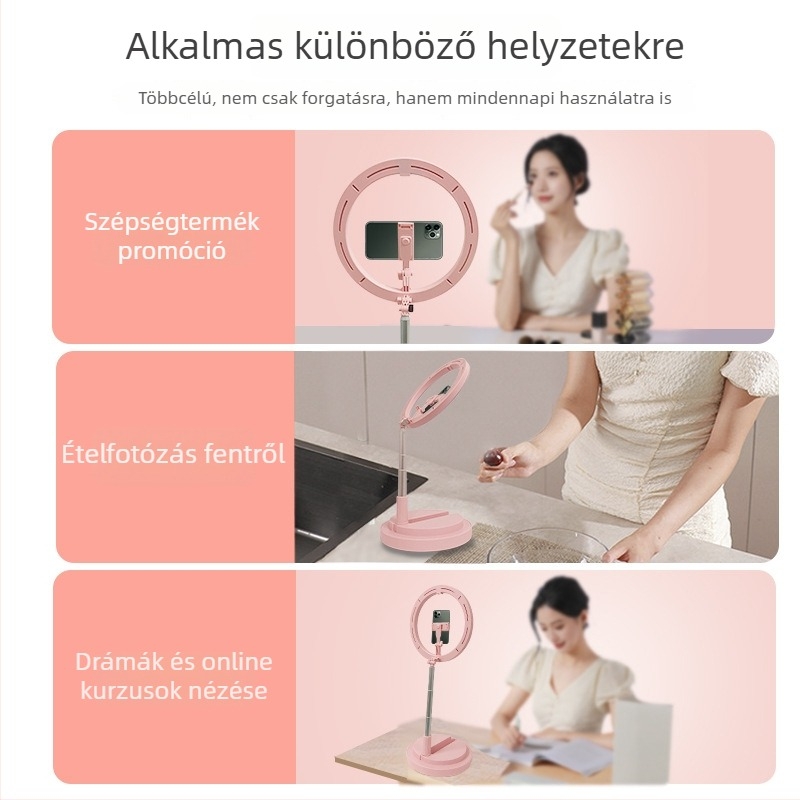 12 hüvelykes RGB LED szépségvilágítás, állítható színhőmérséklet, asztali és állványos kivitel, összecsukható töltőfény élő közvetítéshez