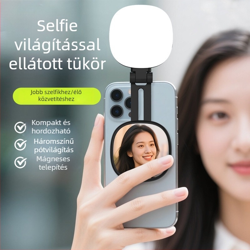 Mini kitöltő fény mágneses rögzítéssel, összecsukható, kézben tartható, modell K04, mobil élő közvetítéshez és sminktükörhöz
