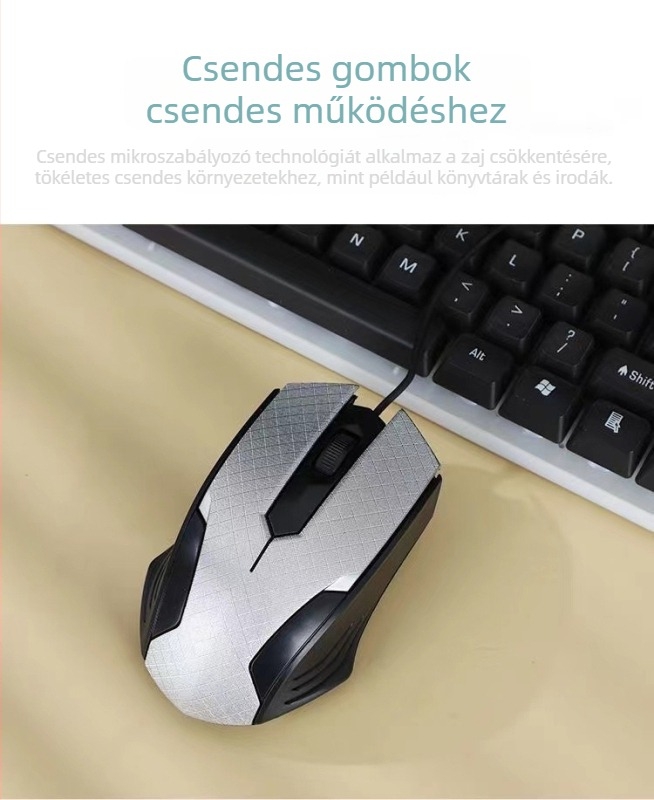 USB-s vezetékes gamer egér, 1000 DPI, 3 gomb, 1,3 m kábel, ergonómikus
