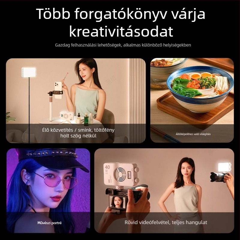 Fotózás fill lámpa – zsebméretű, kézi, 40W, 3 színhőmérséklet, 7.4V, YM-40