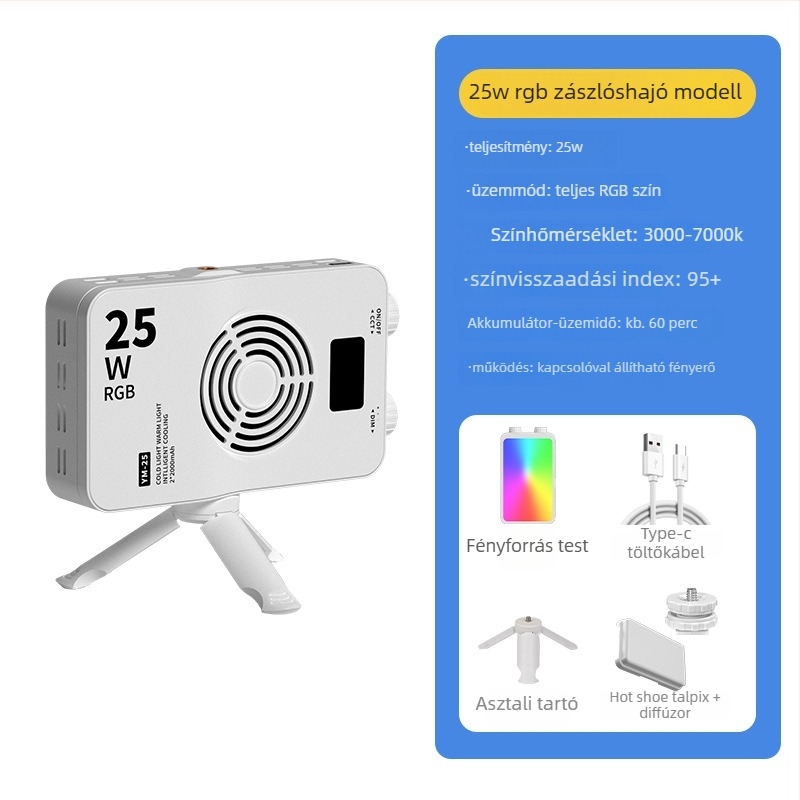 Fotózás fill lámpa – zsebméretű, kézi, 40W, 3 színhőmérséklet, 7.4V, YM-40