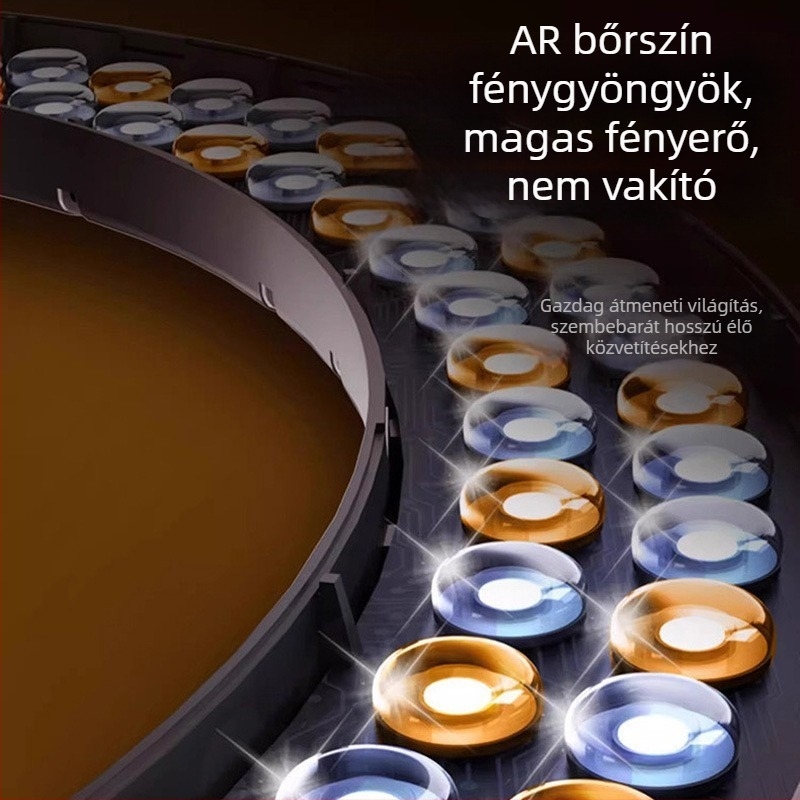 Élő közvetítéshez gyűrűlámpa arcfénnyel, hordozható hárompozíciós állvánnyal, 37W, 12V